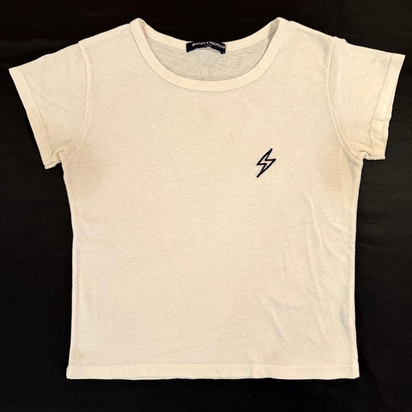 Brandy Melville Lightning Bolt Embroidered Tee Made in Italy One Size Cream - Picture 1 of 4